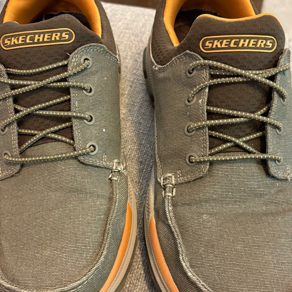 Skechers Men's Gray Canvas Sneakers with Orange Trim 10.5